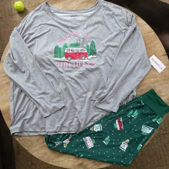 NEW 2Pc 2X 18W-20W Women's Soft VW Bus Christmas Pajamas w/ Pockets - Picture 2 of 6